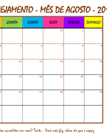 Planner mês de Agosto.